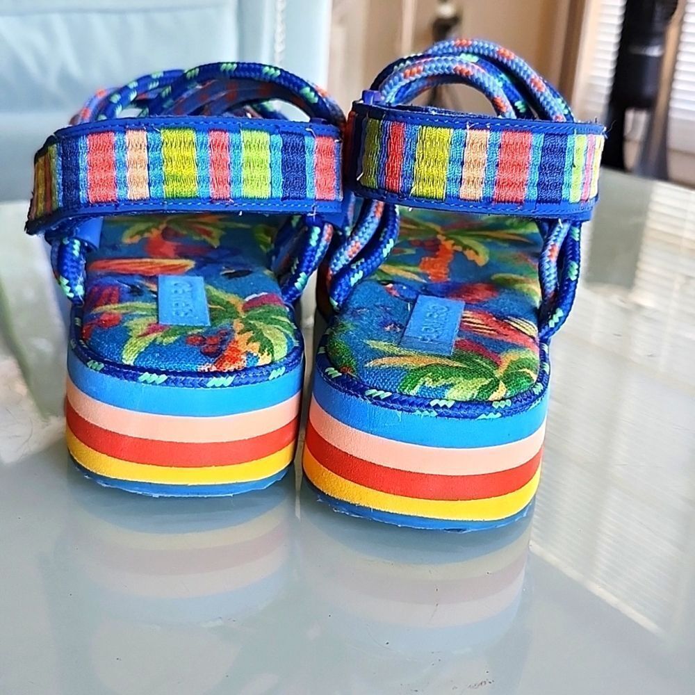 Farm Rio Macaw Resortwear Tropical Vacation Slingback Sandals Dopamine Size 10 - Picture 4 of 8